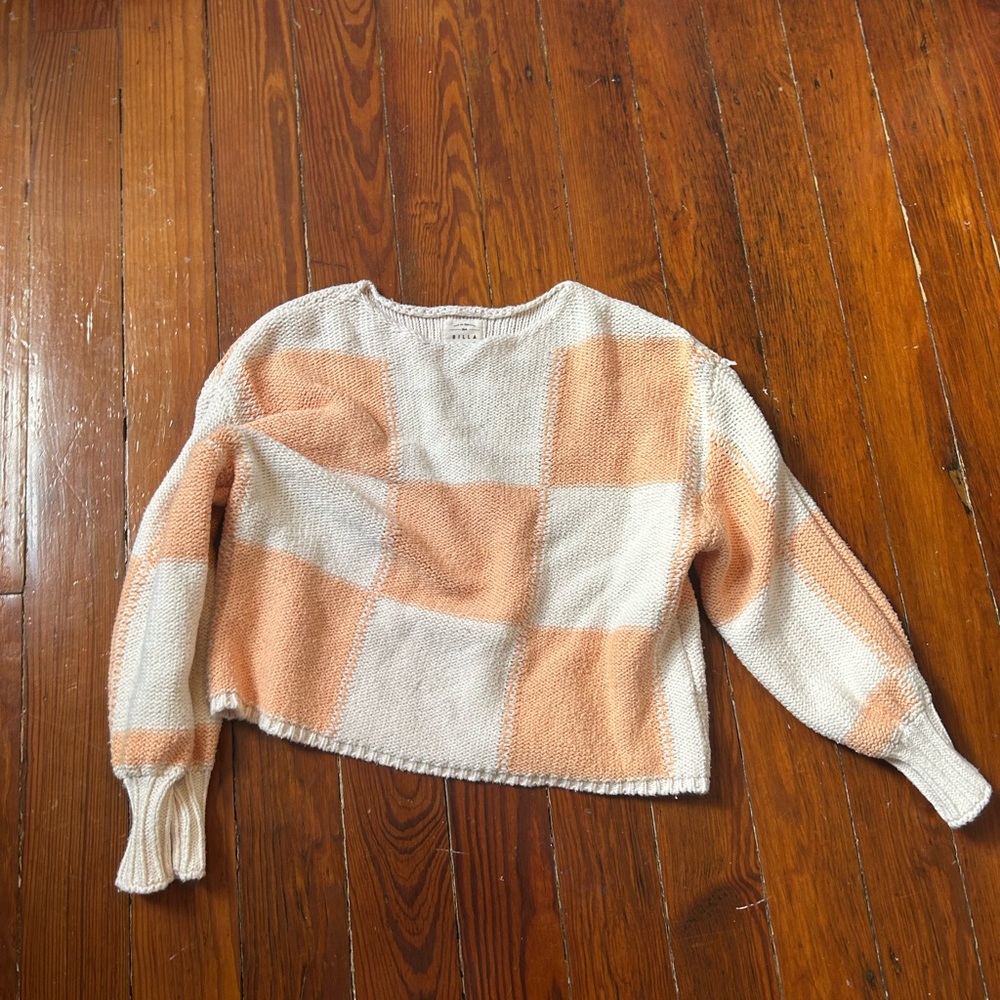 Billabong Cream and Orange Checkered Sweater